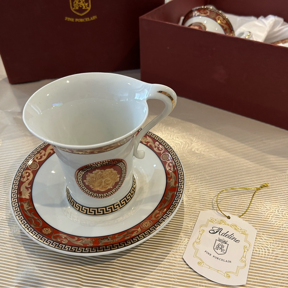 Adeline Dining | Adeline Porcelain Tea Cup, Plate, Spoon Set | Versace inspired